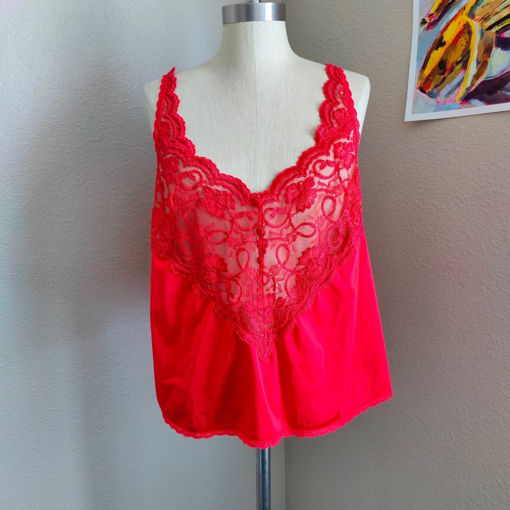 Vintage Cabernet Red Lace Lingerie Slip Camisole Top‎ Style Sz 40 USA Boudoir